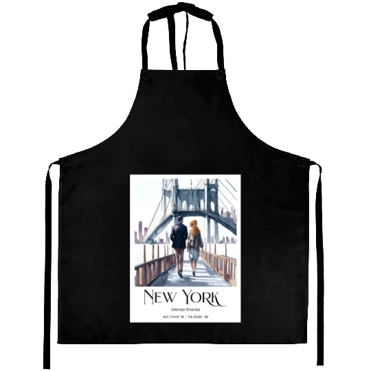Watercolor painting loving couple in New York City Aprons