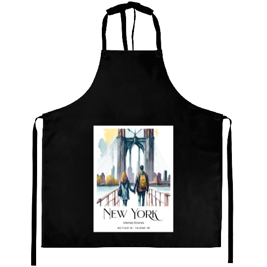 Watercolor painting loving couple in New York City Aprons