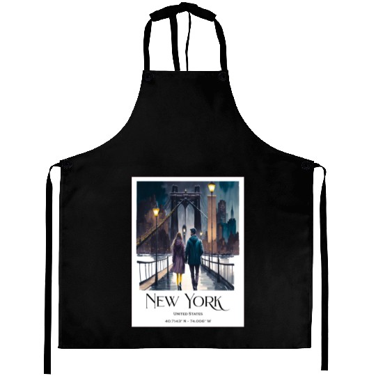 Watercolor painting loving couple in New York City Aprons