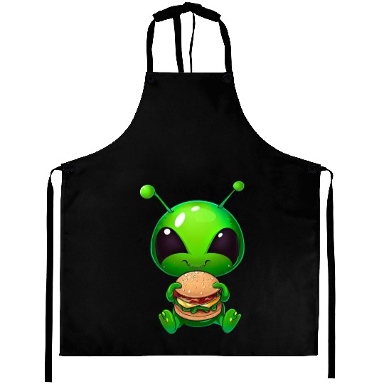 Hungry Alien: Cheeseburger Devourer Aprons