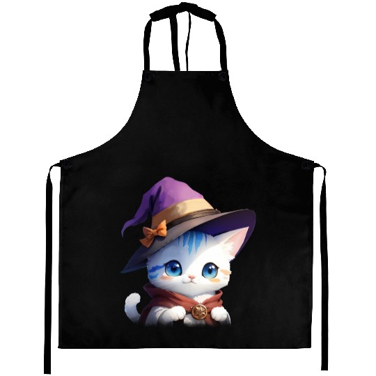 Cute Watercolor Witch Cat Aprons