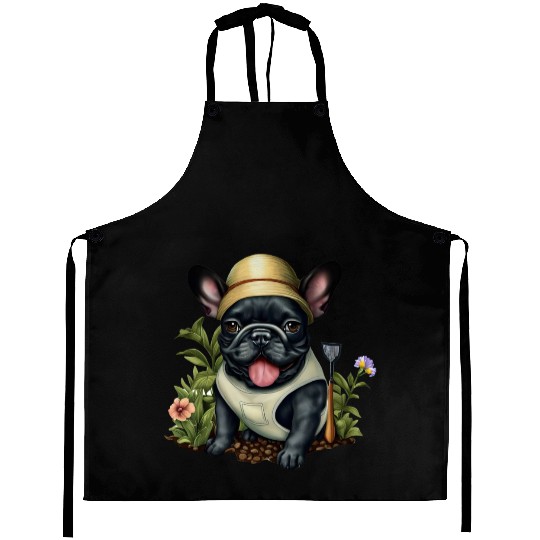 French Bulldog Playing in the Garden Aprons
