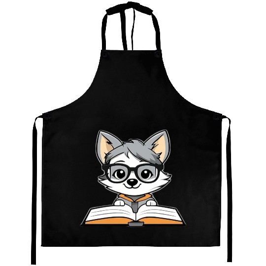 Little Wolf Reading A Book Aprons
