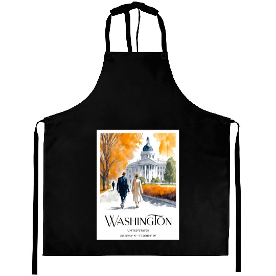 Watercolor painting loving couple in Washington DC Aprons
