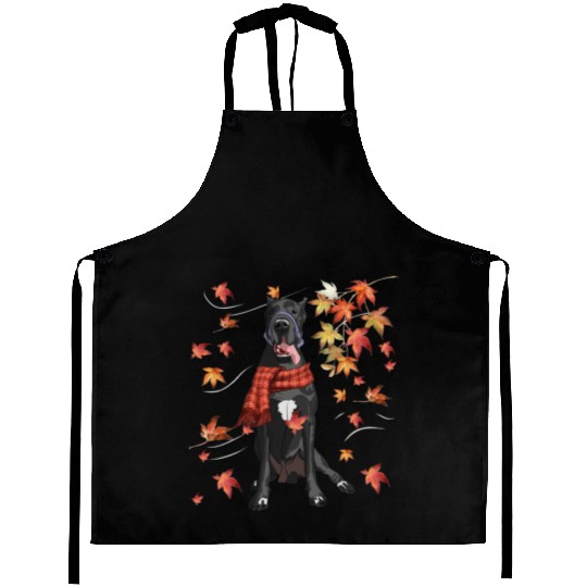 Maple Dog Leaf Fall Hello Autumn Funny Great Dane Aprons