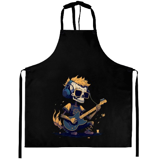 Skeleton Playing The Guitar Character Funny Cool Aprons
