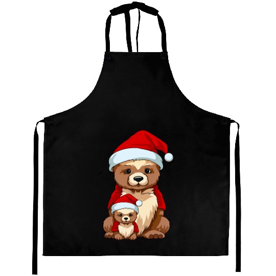 Adorable Festive Mama Bear and Cub: Christmas Hat Aprons