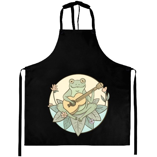 Cottagecore Aesthetic Frog Playing Guitar Aprons