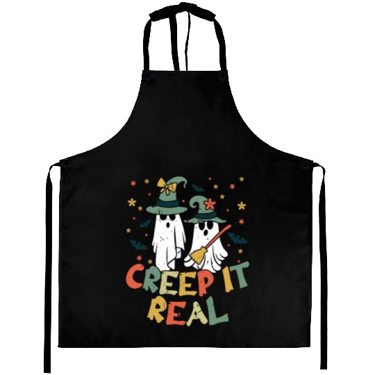 Retro Vintage Ghost Witch Lazy Creepy Halloween Aprons