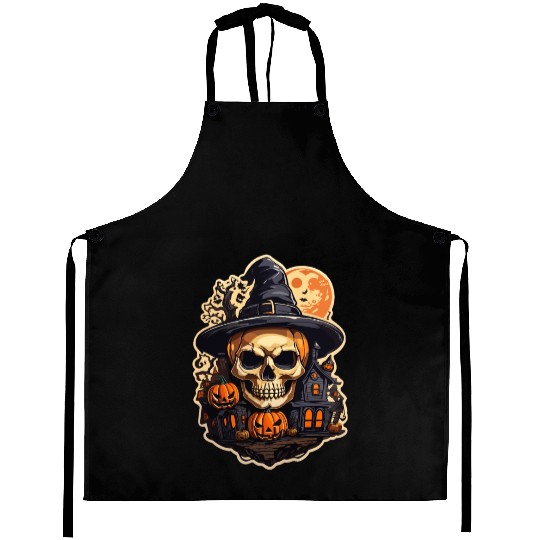 Halloween Skull House with Hat Premium Aprons