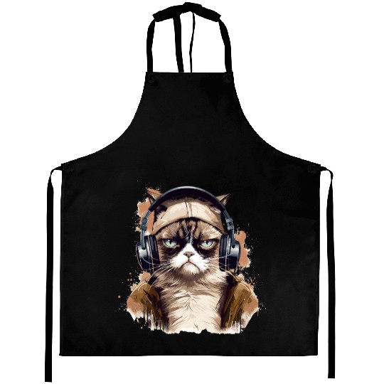 Funny Cat - grumpy face Aprons