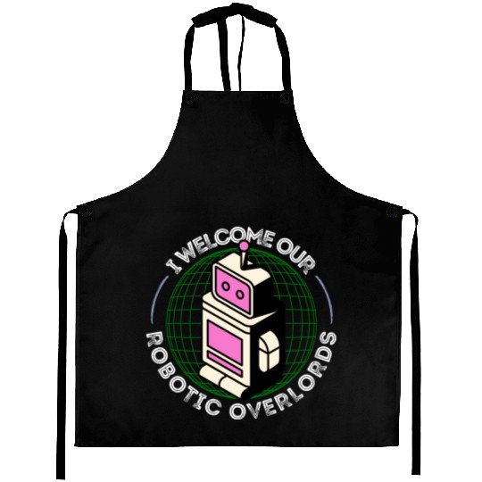I Welcome Our Robotic Overlords Retro Robot Aprons