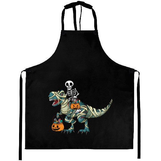 Skeleton Dinosaur Pumpkin Cool Creepy Halloween Aprons