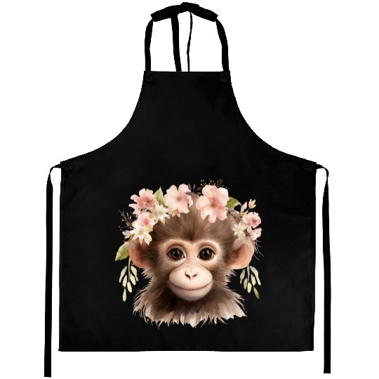 Monkey Chimpanzee Jungle Animal Boho Floral Ape Aprons