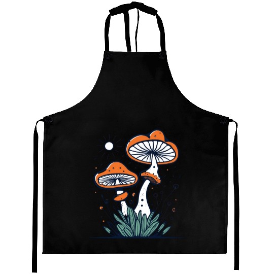 mushroom with Vintage Frog in Fall Woods Aprons