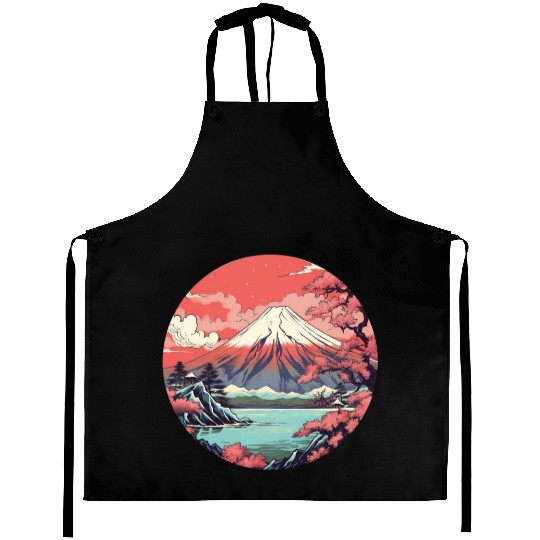 Fuji Sakura Serenity: Japanese Landscape Bliss Aprons