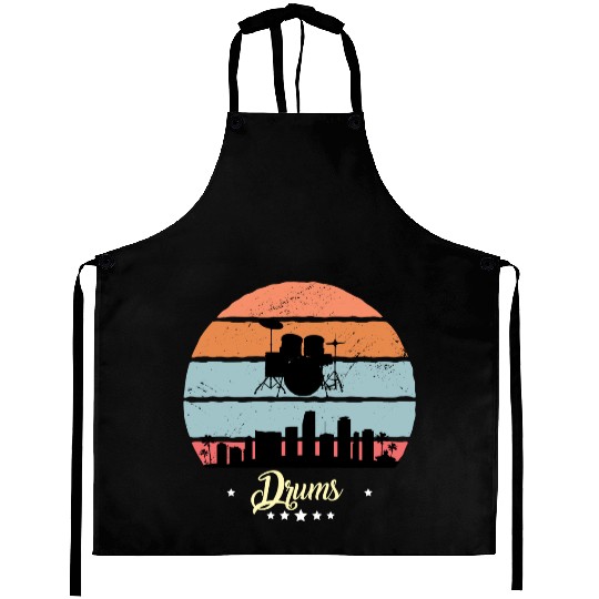 Drums Vintage Music Retro Sunset Aprons