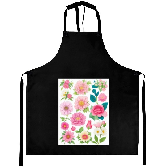 Blooming Crimson and coral Spring Flowers Aprons