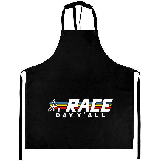 It s Race Day Y all White Text Aprons