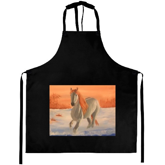 Horse running in the Snow Aprons