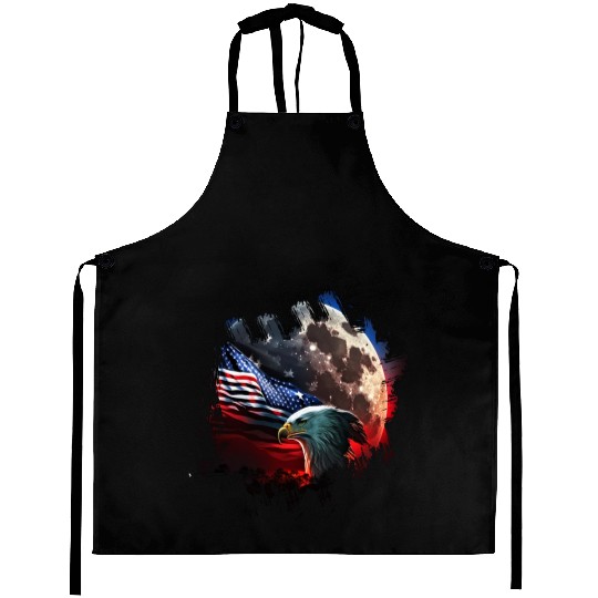 America eagle under Moon with American Flag Aprons