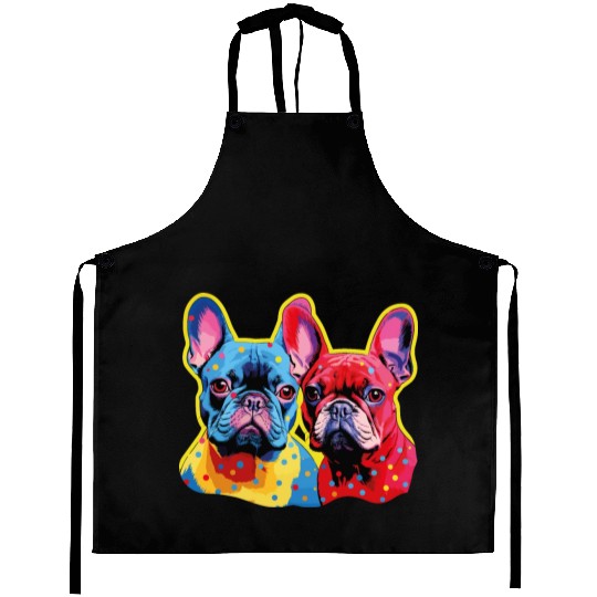 Duo of Multicolored French Bulldogs Aprons