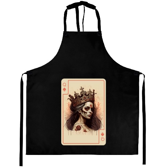 Poker Cards Queen of Spades Creepy Gothic Aprons