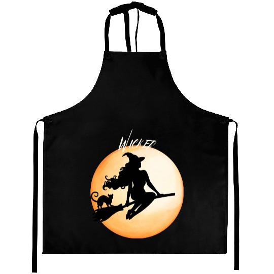 Wicked Cat Witch Funny Halloween Witch Aprons
