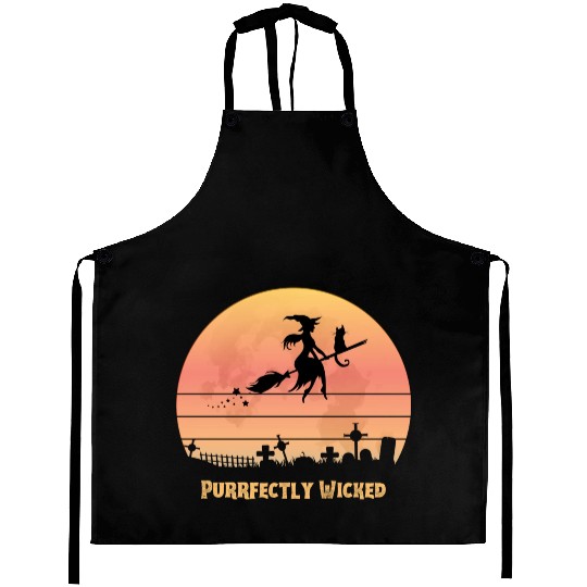Wicked Cat Witch Funny Halloween Witch Aprons