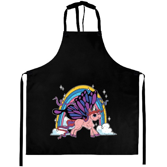 Fantasy animal rainbow butterfly unicorn Aprons