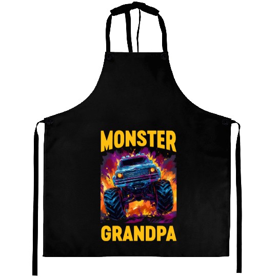 Monster Truck Grandpa Monster Grandad Retro Aprons