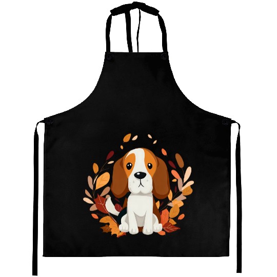 Beagle dog with autumn leaves Aprons