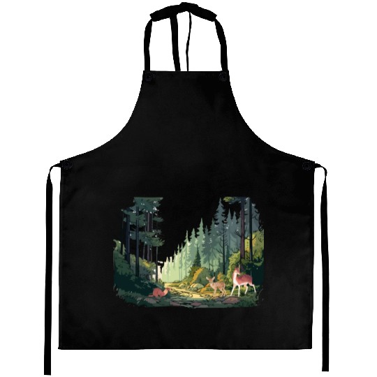 Forrest Background with Deer and Weasel Aprons