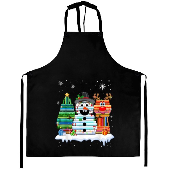 Christmas Tree Snowman Reindeer Book Stack Aprons