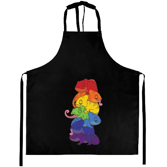 Rainbow Flag Pride Lgbtq Cute Chameleon Stack Aprons