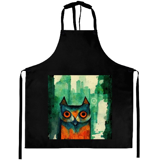 Mod Owl: Watercolor CIty Owl Aprons