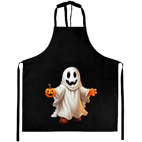 Funny Halloween Pumpkin With Cute Ghost Aprons