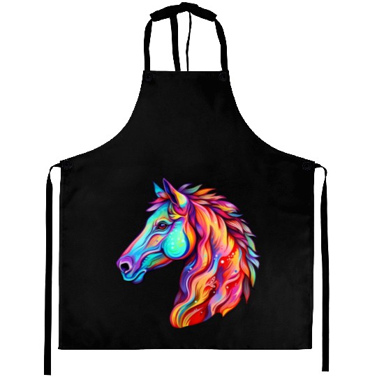 Psychedelic Horse Head Gallop Equine Equestrian Aprons