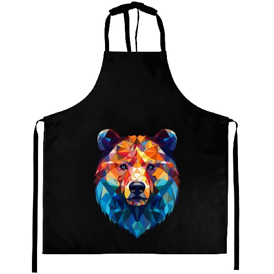 Wild Psychedelic Bear Geometric Vibrant Aprons