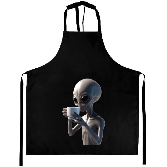 Alien Drinking Coffee Aprons