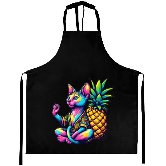 Meditating Sphynx cat with pineapple Aprons