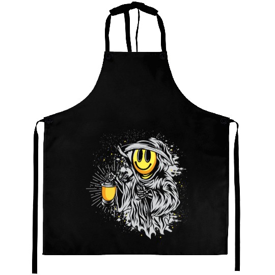 Smiley reaper | scary lantern halloween fun Aprons