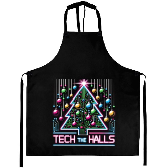 Tech the Halls - Christmas Tree in 8-bit Neon Aprons