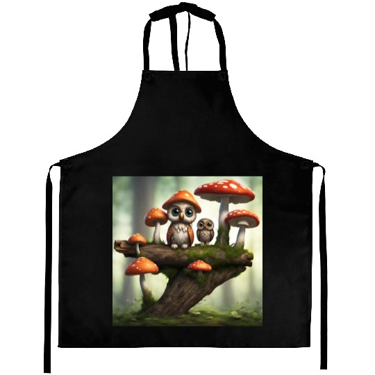 Cute Owls and Wild Mushrooms Aprons