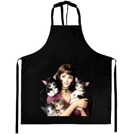 Pretty Cat Lady with Cute Kittens Aprons