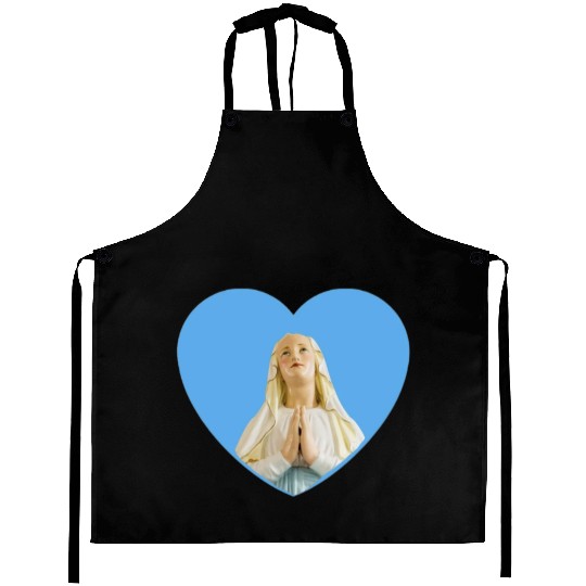 Virgin Mother Mary Praying Blue Heart Aprons