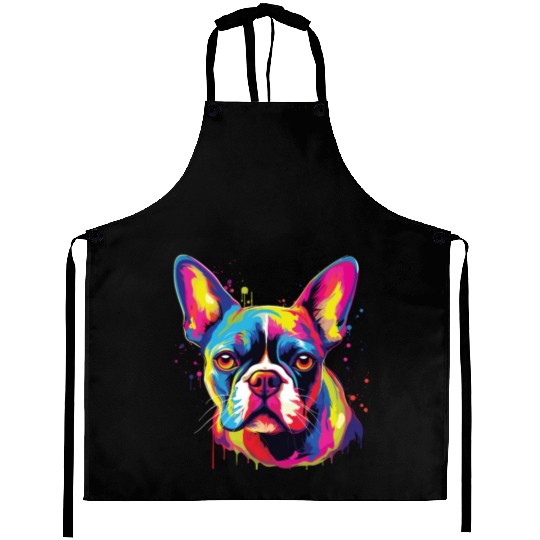 Watercolor Colorful Boston Terrier Aprons