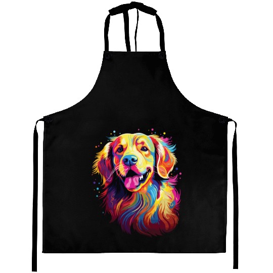 Watercolor Colorful Golden Retriever Aprons