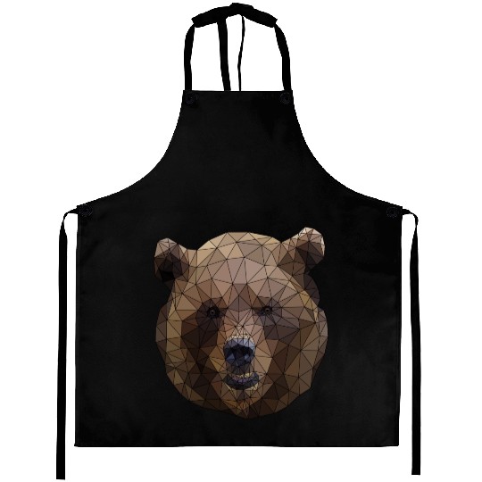 Polygonal brown bear triangular shape low poly art Aprons