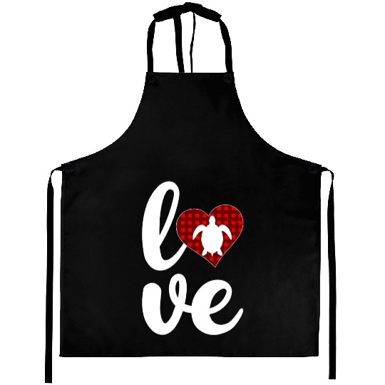 Sea Turtle Lover Buffalo Plaid Love Turtle Aprons